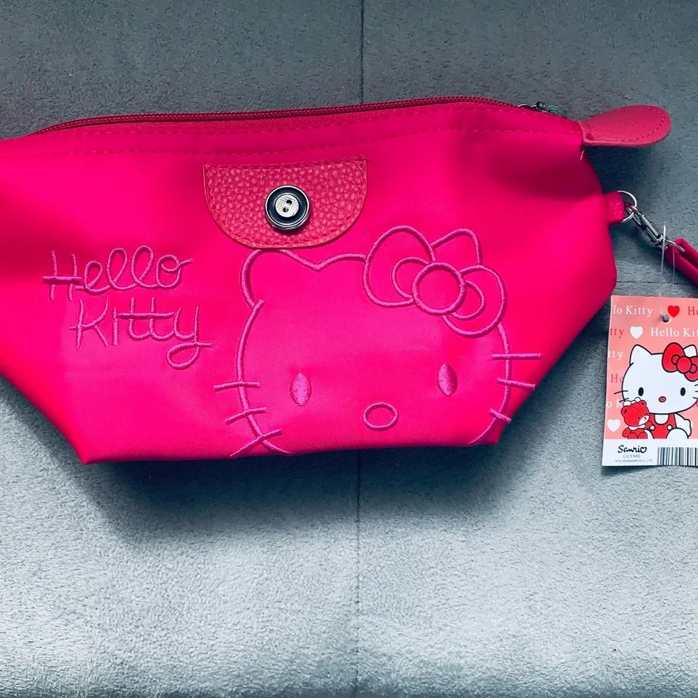 Hello Kitty Sanrio Kawaii Make-Up & Cosmetic Bag with Wristlet in Hot Pink NWT